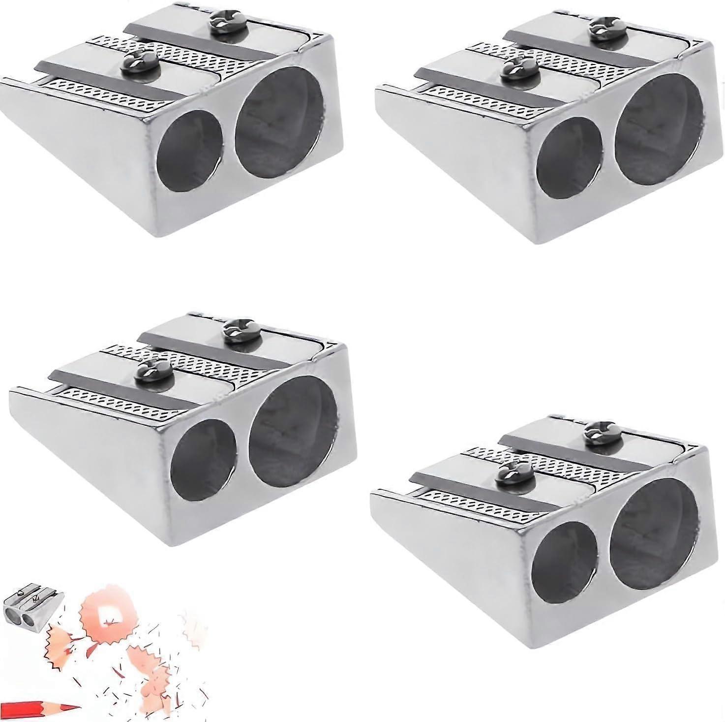 Magnesium Pencil Sharpener Set of 4, Mini Metal 2-Hole Handheld Sharpener for Eyeliner, Art, Office, School Supplies