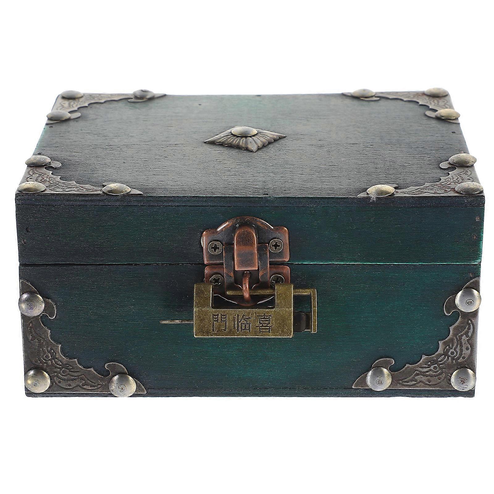 Storage Trunk With Lock Jewelry Treasure Box Wooden Organizer Rectangular Shape Home Decor 15.00X11.70X7.00CM Travel Use 1Pcs