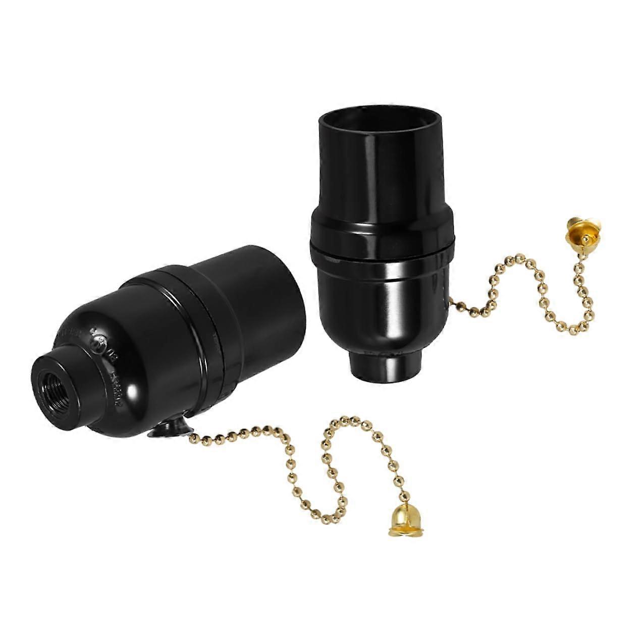 Bakelite Lamp Socket Set of 2, Pendant Light Holder, Pull Chain Light Fixture, ABS Black, Compatible with Standard Bulbs