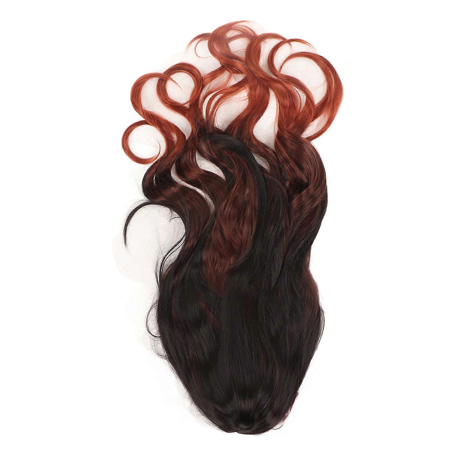 Anime Black Orange Wig Adjustable Size Gradient Color Long Wavy Character Costume Wig for Halloween