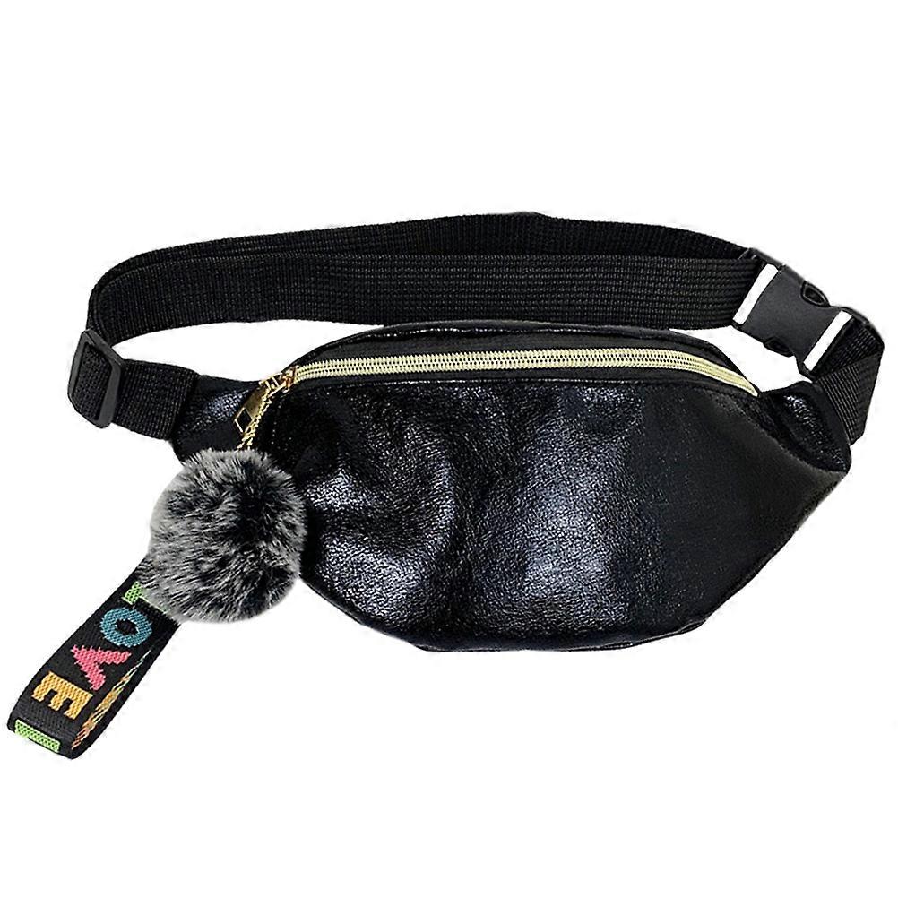 Shiny Holographic Fanny Pack Made of PU for Outdoor Activities Adjustable Waist Size One Size Black
