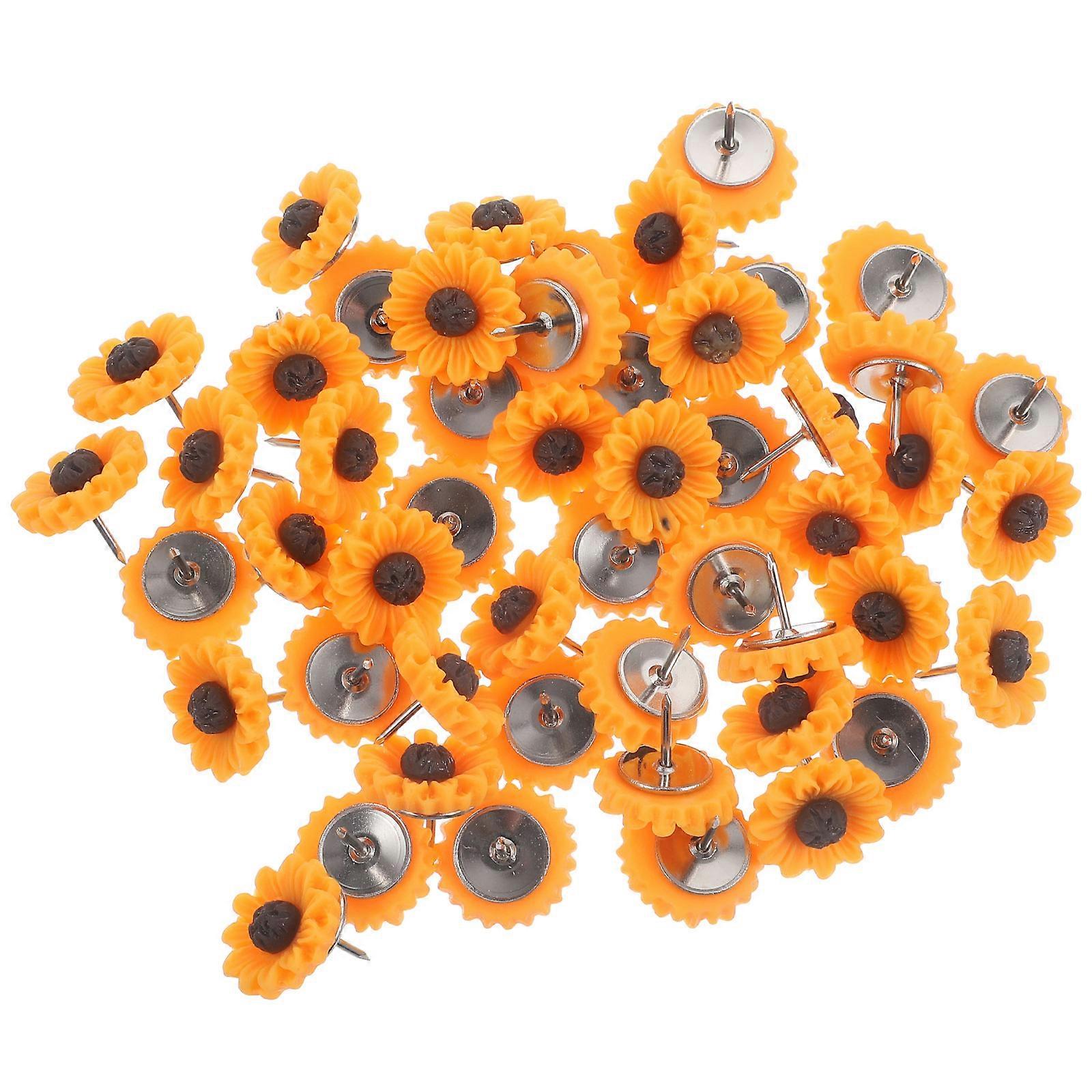 Yellow Sunflower Shaped Push Pins for Office Use Multifunction Thumb Tacks 50pcs