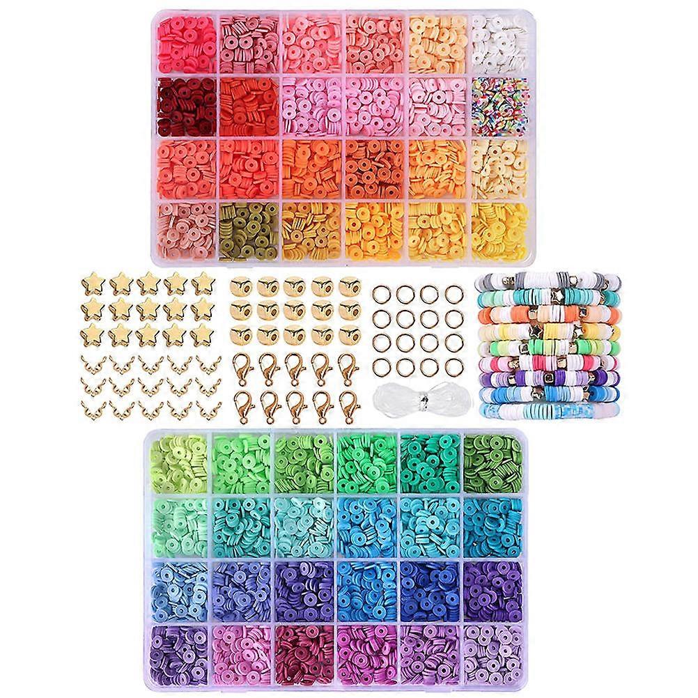 DIY Craft Beads Kit with Polymer Clay and Metal Materials for Bracelet Making Assorted Color