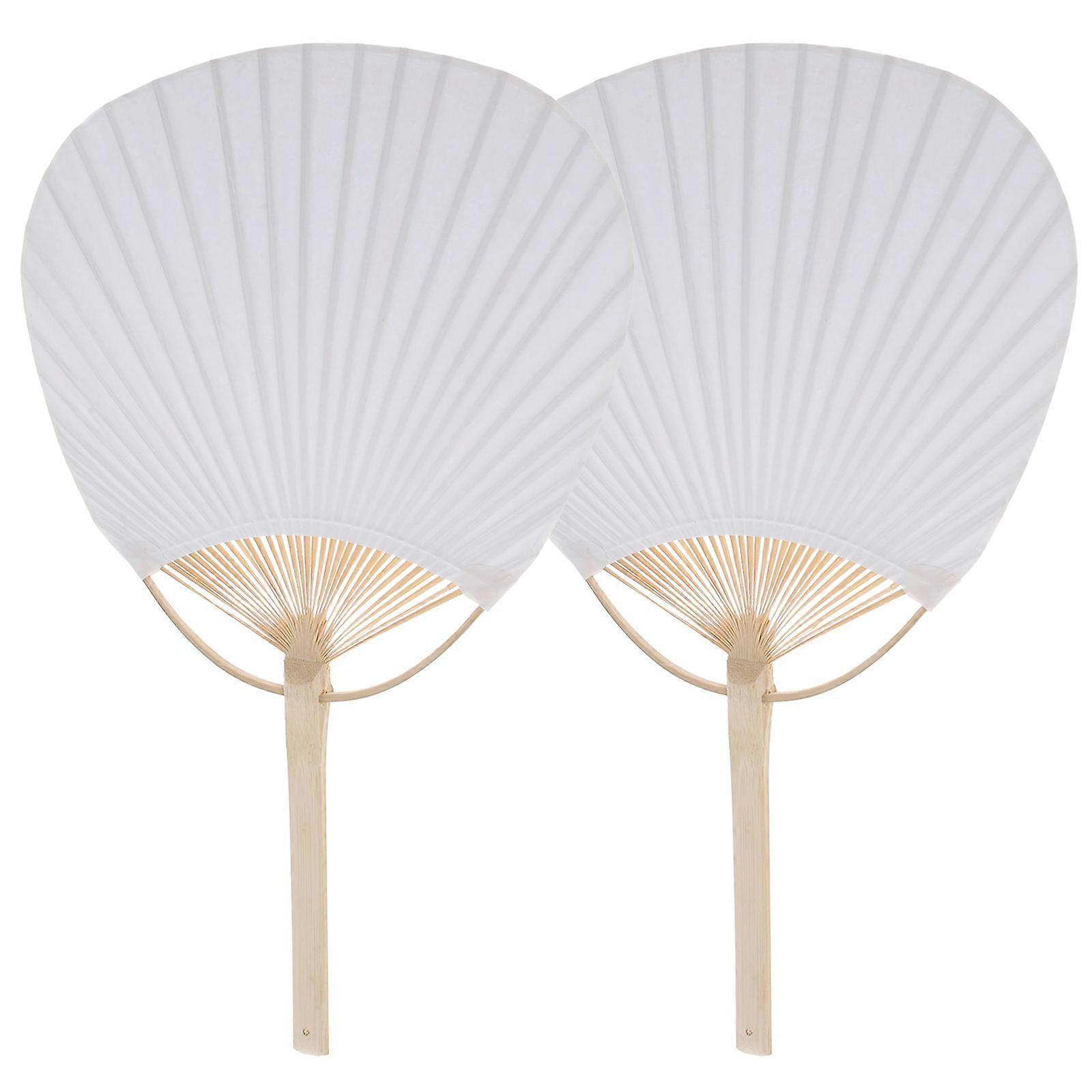 2pcs DIY Blank Paper Fans Unfinished Handheld Bamboo Handle for Painting, Crafting, Art Projects and Home Decoration