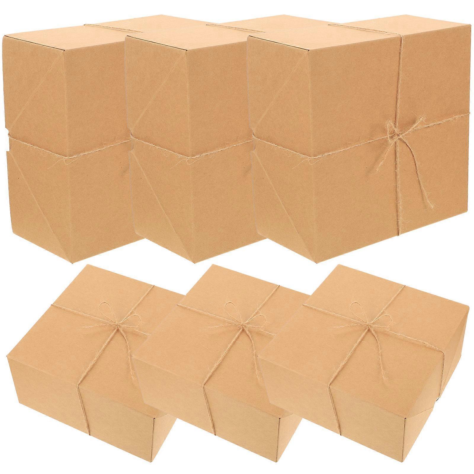 Brown Gift Boxes Kraft Paper Square Boxes Empty Packaging Wedding Birthday 6Pcs