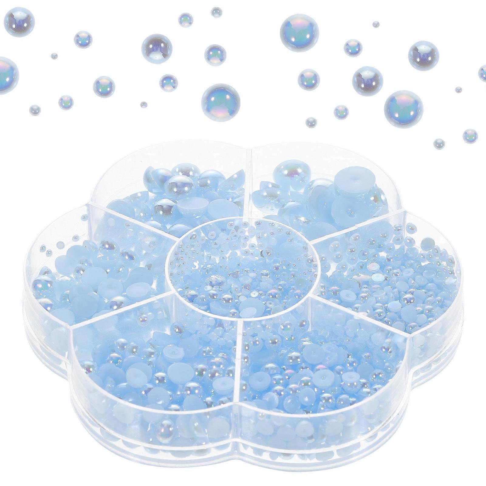 Acessório de cabelo semi-redondo com costas lisas e pérolas, decoração, 1 caixa, azul-celeste