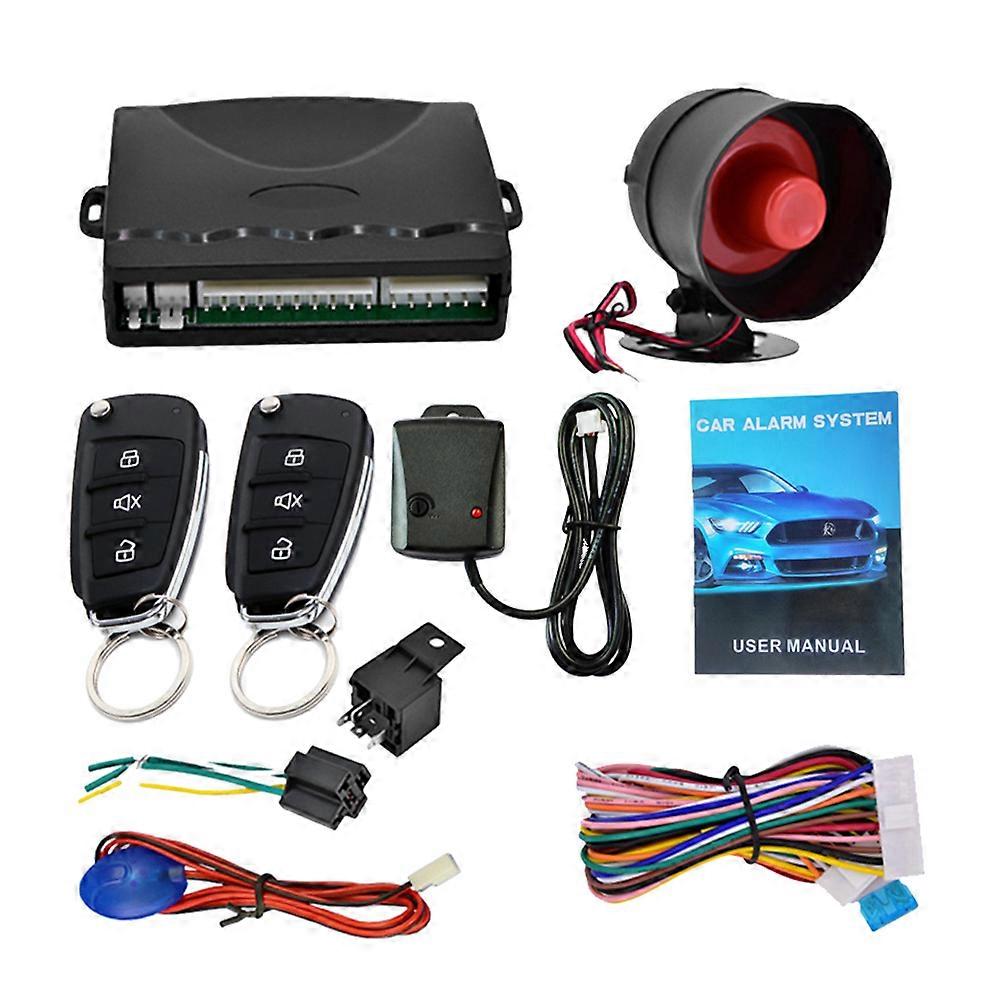 Car Alarm Security System Set Universal Vehicle Theft Prevention 12V Central Locking Automation Anti-Theft Alarm 3.1X3.1X3In 1Set