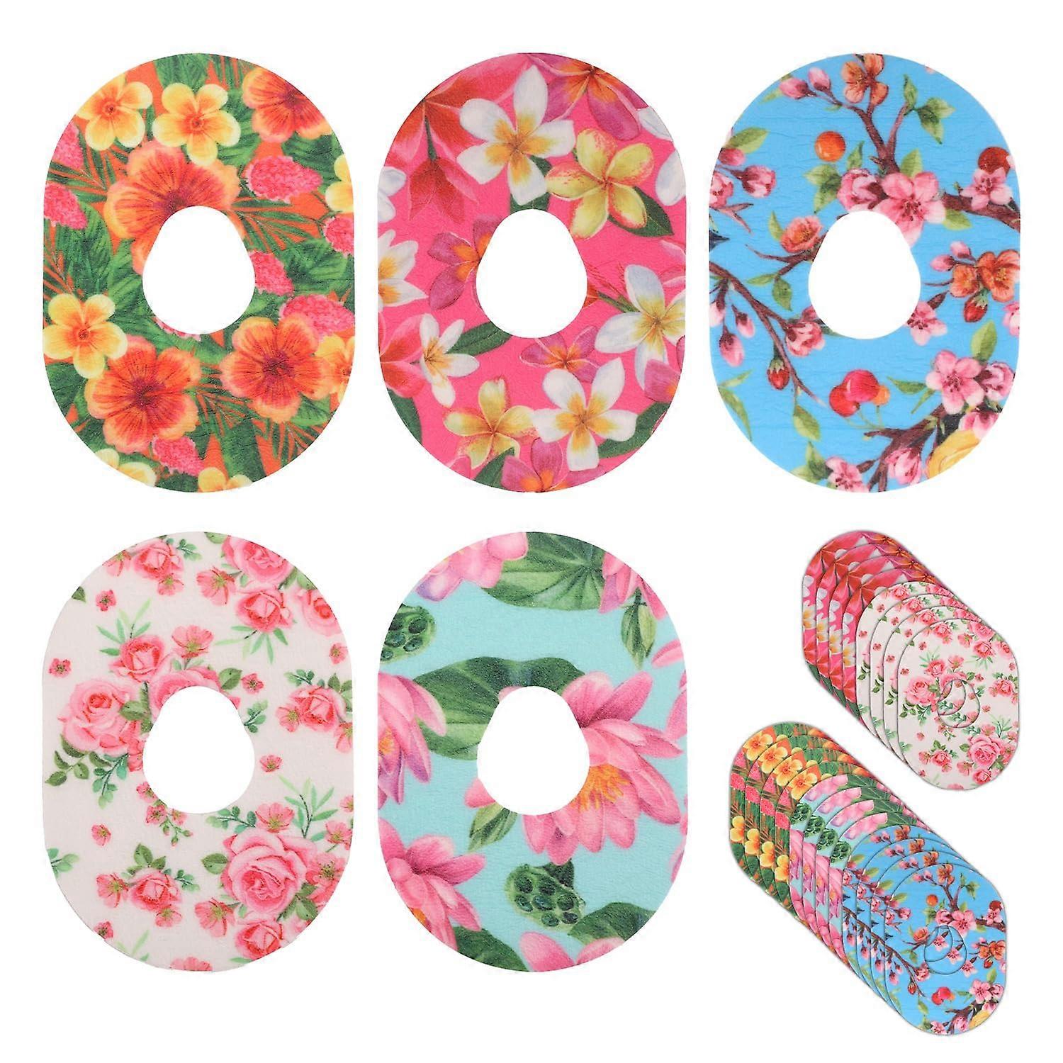 Pack of 25 Adhesive Plasters for Dexcom G7, 5 Styles Floral Patch Kit