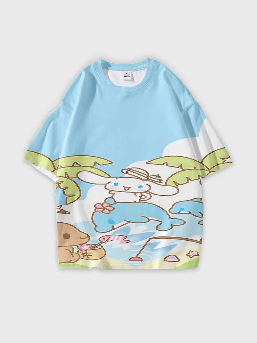 T-shirt girocollo Cartoon Pattern manica corta sciolta C2654