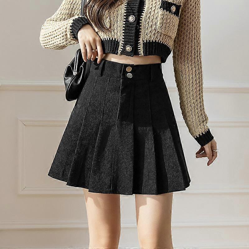 Autumn and Winter Women's Skirts Corduroy Pleated Skirt Versatile Thin Skirt Design A Word Half Skirt Bustle Skirt