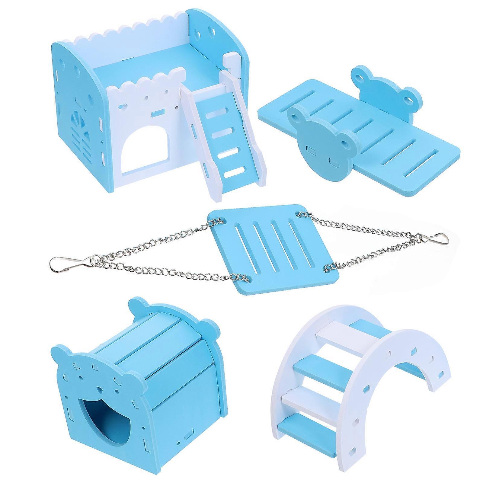 Hamster Hideout House For Gerbils Climbing Ladder Blue Cage Enrichment 1 Set