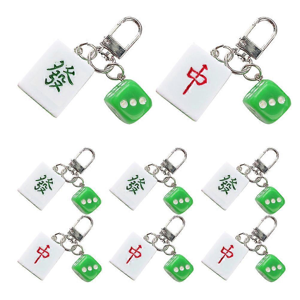Hemoton 8pcs Mahjong Keychain with Lucky Keyring Pendant Multi Functional Key Holder Good Fortune Charm for Purse Bag Wallet