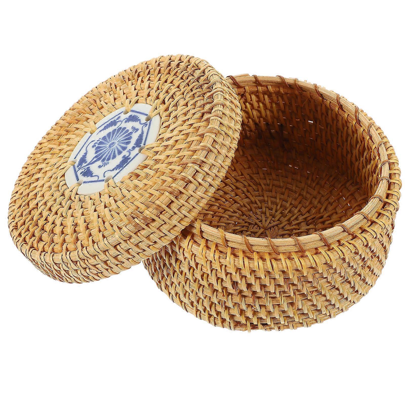 Handwoven Rattan Tray Decorative Snacks Box Food Preservation Guest Visits 1Set