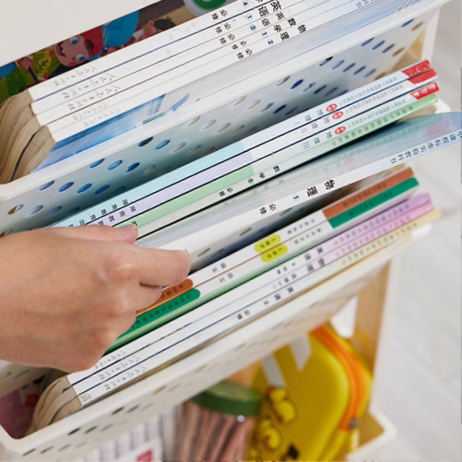 Movable Bookshelf Multilayer Capacity Rotatable Removable Plastic Practical Rolling Organization Shelf with Wheel Pink 