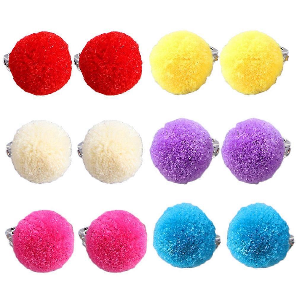 Fake Earrings Plush Ball Ear Clips Easy to Put On and Take Off 2.5x2.5x2.5cm 6 Pairs