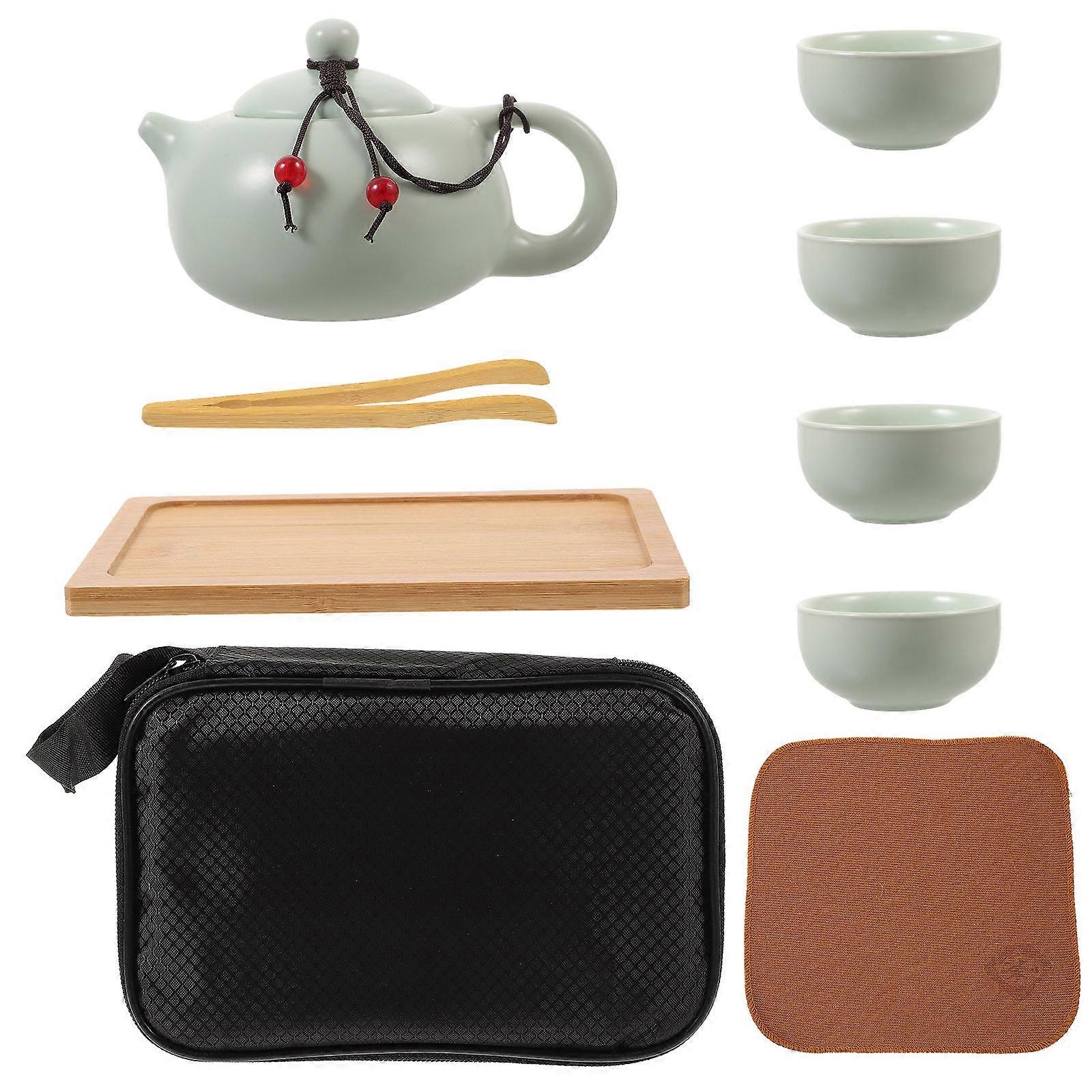 Ceramic Travel Tea Set with Teapot and Cups Portable Kung Fu Tea Kit for Outdoor Use 4.5 Inches