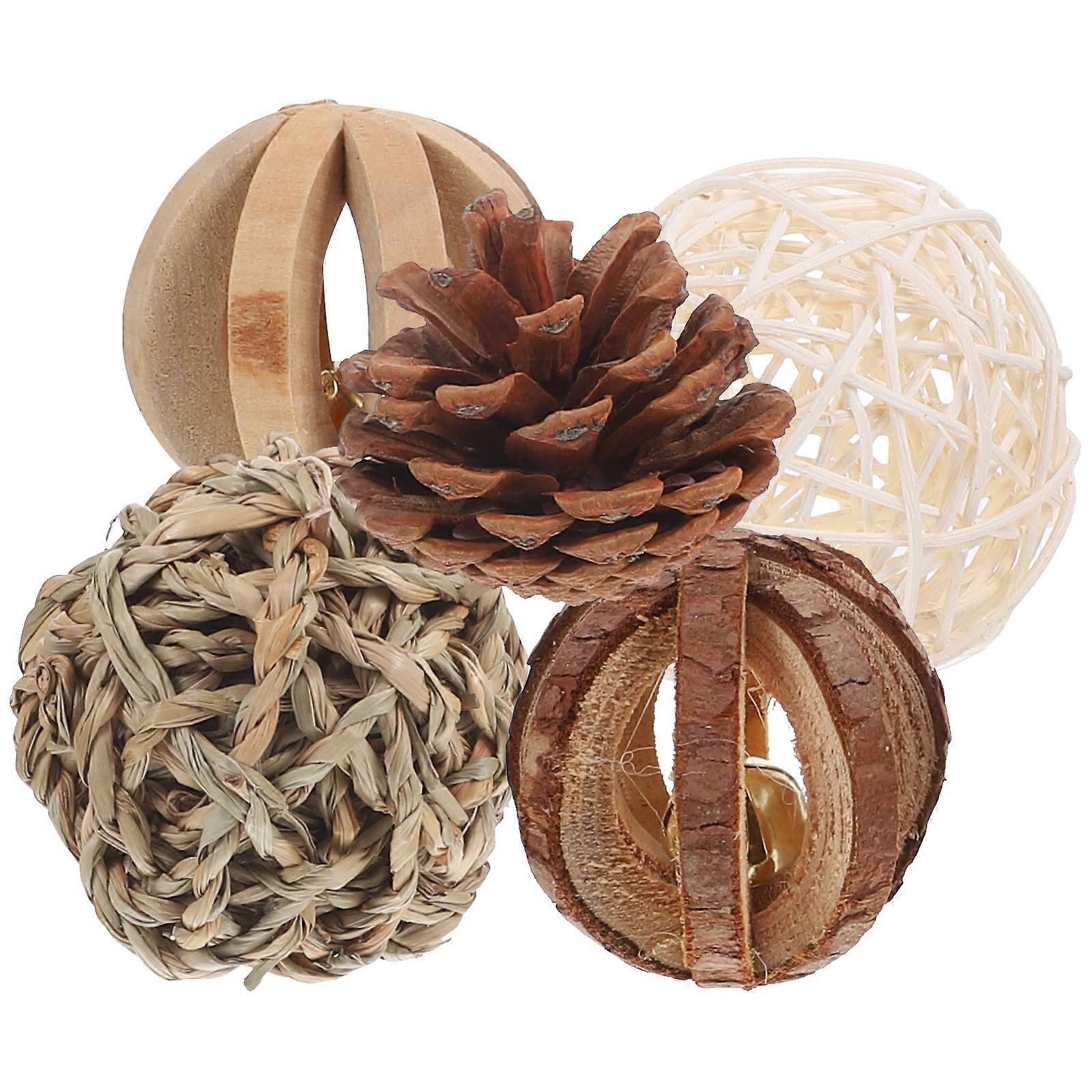 Wooden Teething Toys 5 Piece Set for Pet Use Assorted Color Small Animal Chew Toys