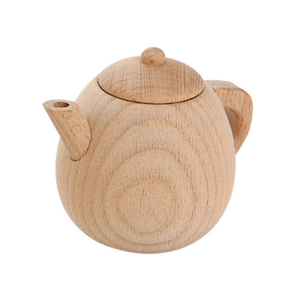 Solid Wood Mini Tea Pot Unpainted Educational Pretend Play Kitchen Tableware for Home and Nursery Use