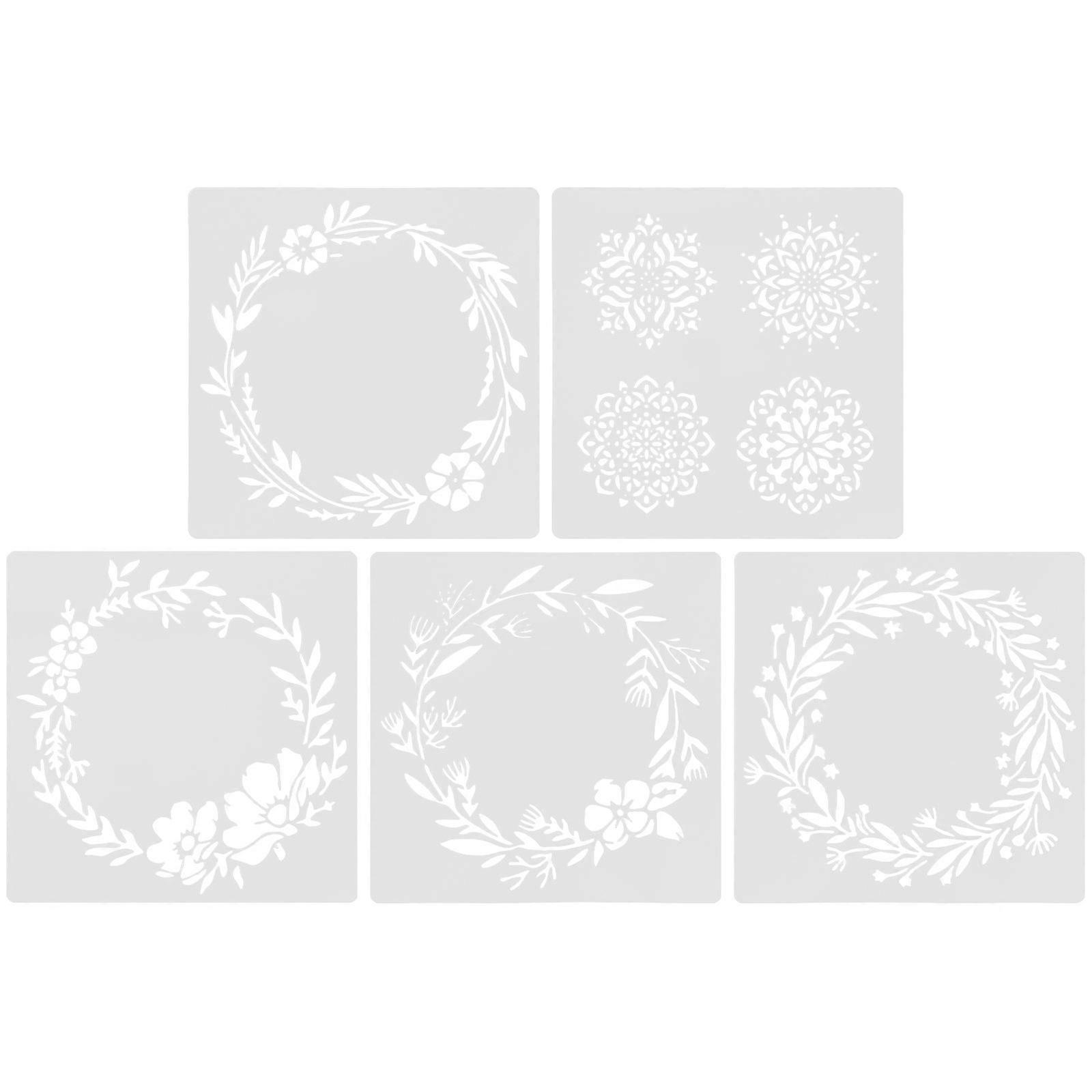 Art Stencils 5Pack Reusable Drawing Templates for Teens 30x30cm White Design Excellent for DIY Projects