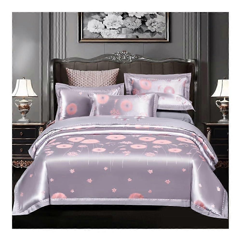 Luxurious Jacquard Bedding Set, Floral Pattern, Gray, Pink, Comfort, Duvet Cover, Fitted Sheet, Queen Size