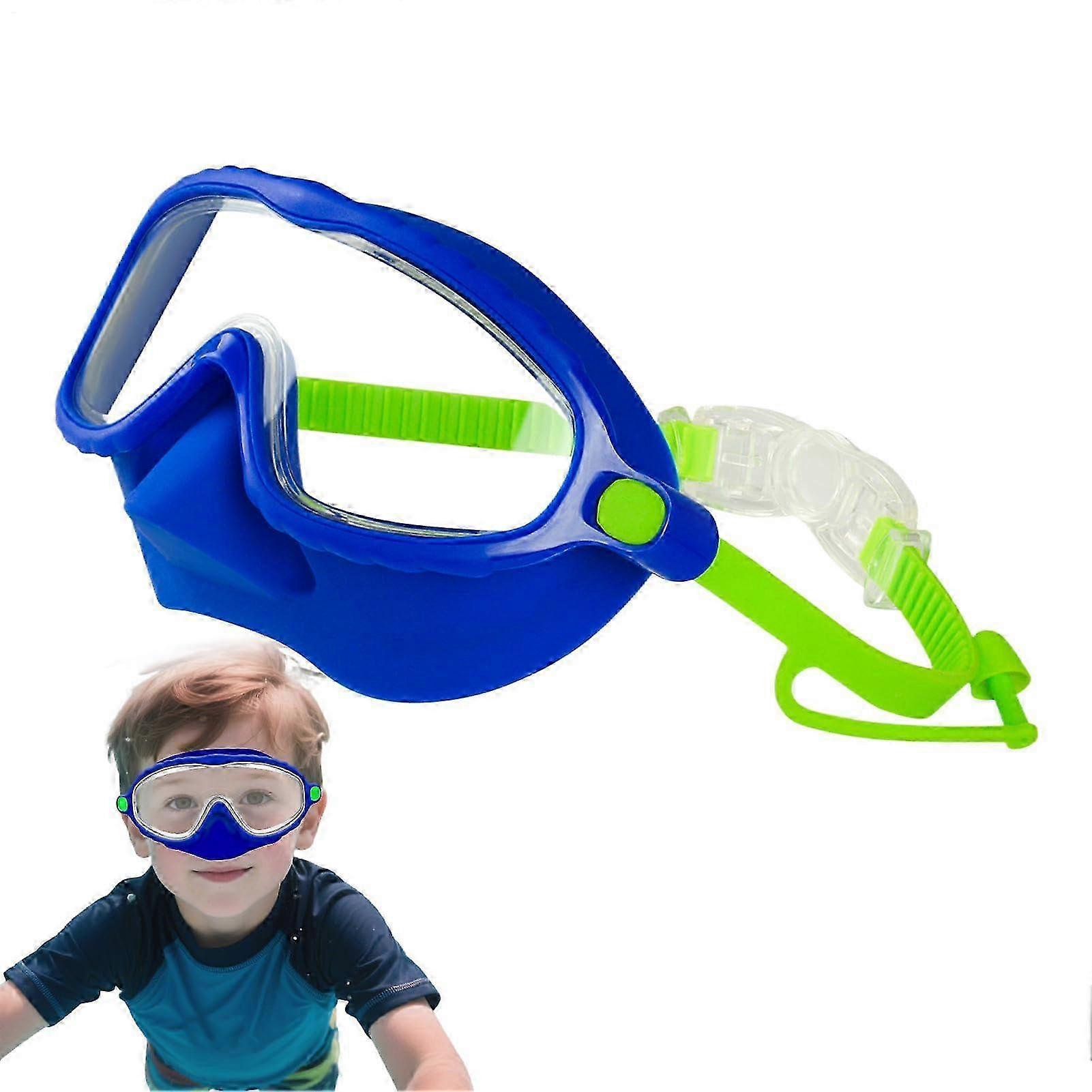 Adjustable Kids Swim Goggles with Nose Guard Anti-Fog Dark Blue Design