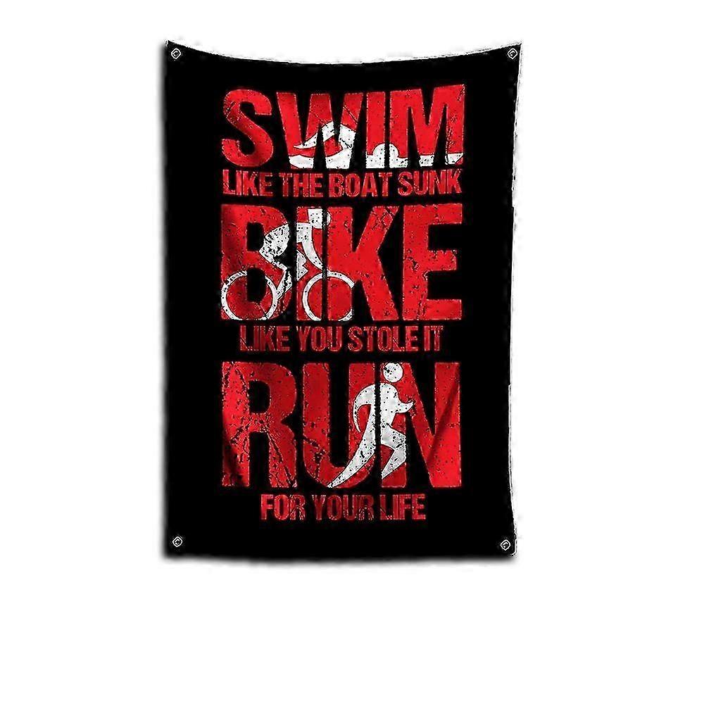 3x5 Ft Iron Man Flag - Polyester Digital Printing Banner for Garage Wall Art, Outdoor Decoration with Brass Grommets - Triathlon Theme
