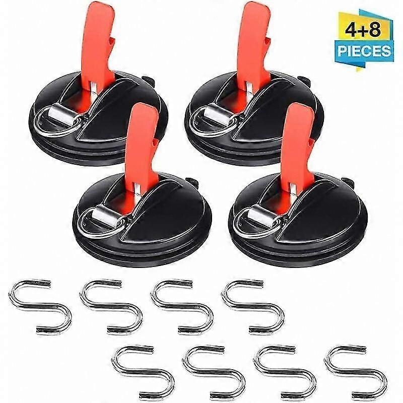 Multi-Function Suction Cups with 8 S-Hooks for Awning, Shade Sail, Tarps & Vehicle Covers - 4Pcs Black & Red - 11.8x5cm - Abcrital