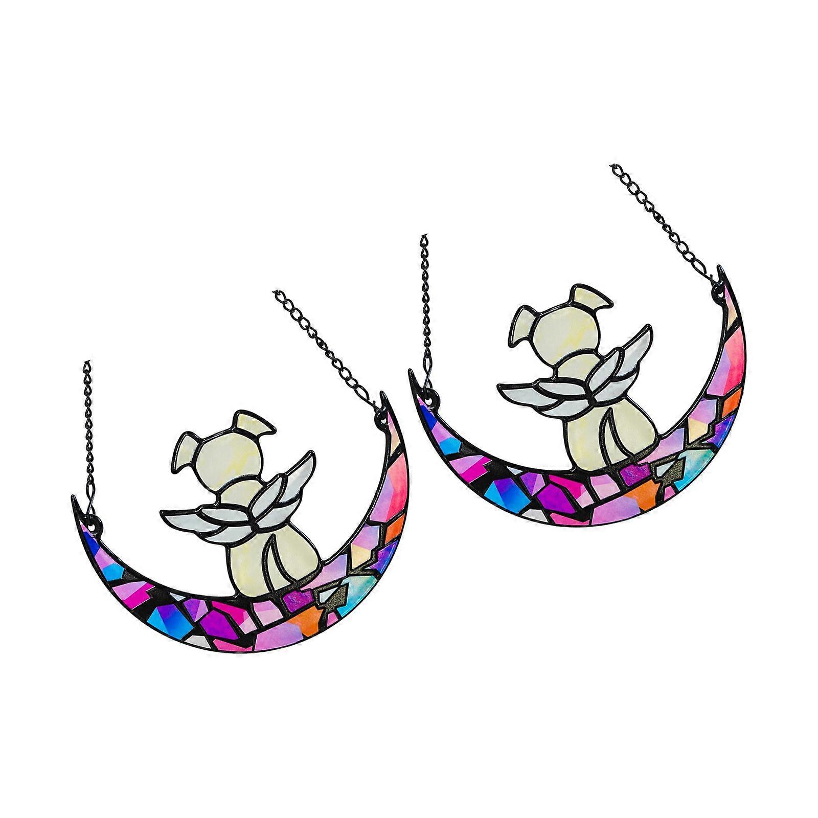 2 Acrylic Pet Memory Sun Hangers Memory Dog Moon Design Rainbow Artistic Display for Grieving Pet Owners Multicolor
