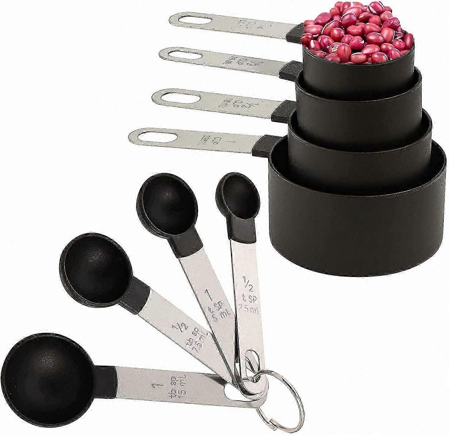 Dark 8-Piece Measuring Cups and Spoons Collection for Kitchen Use