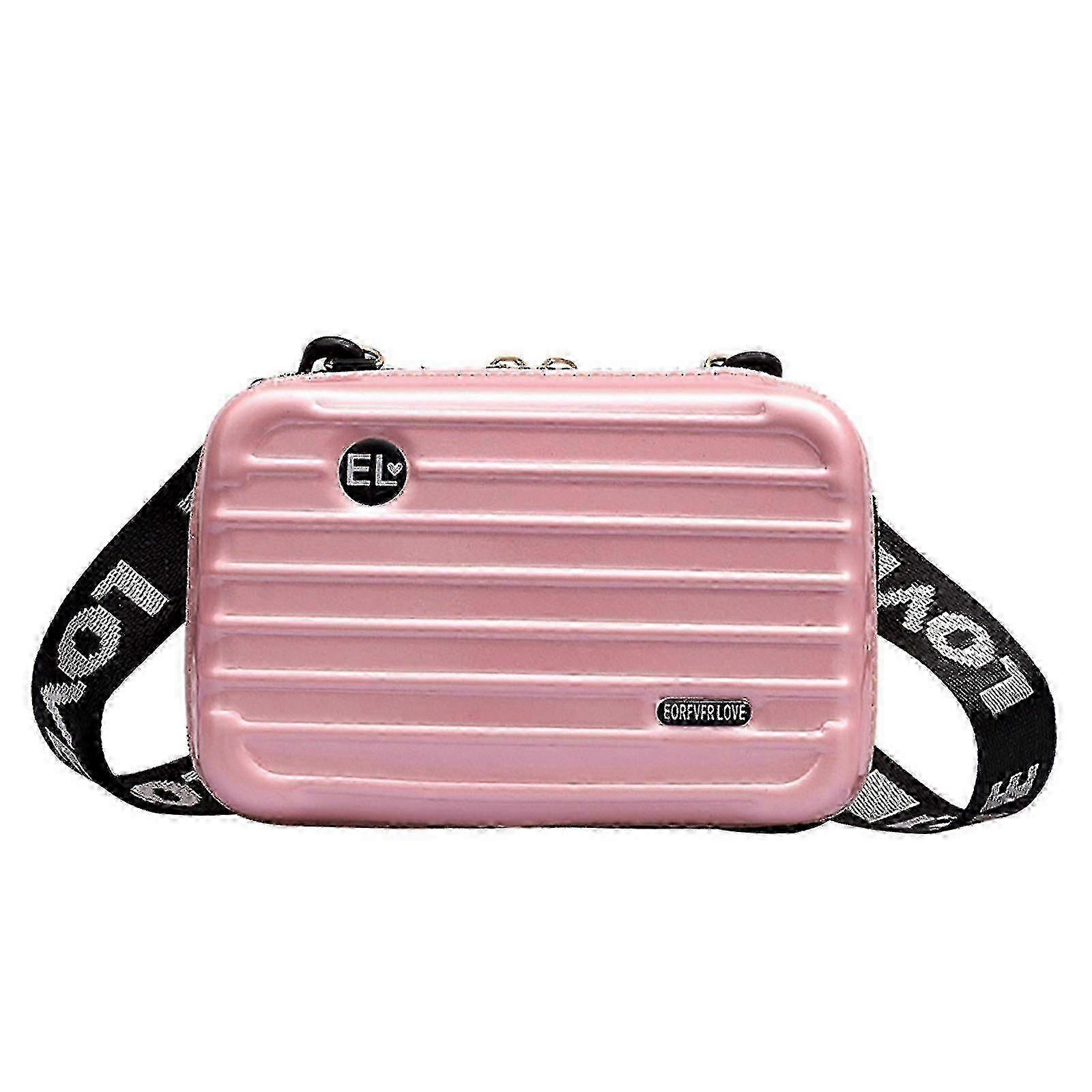 Compact Hard Shell Cosmetic Bag  Mini Suitcase Design with Crossbod...
