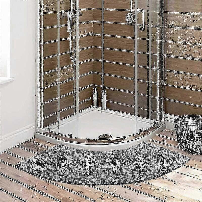 Corner Bath Mat, Scalloped Shower Mat Gray Microfiber 45x100cm