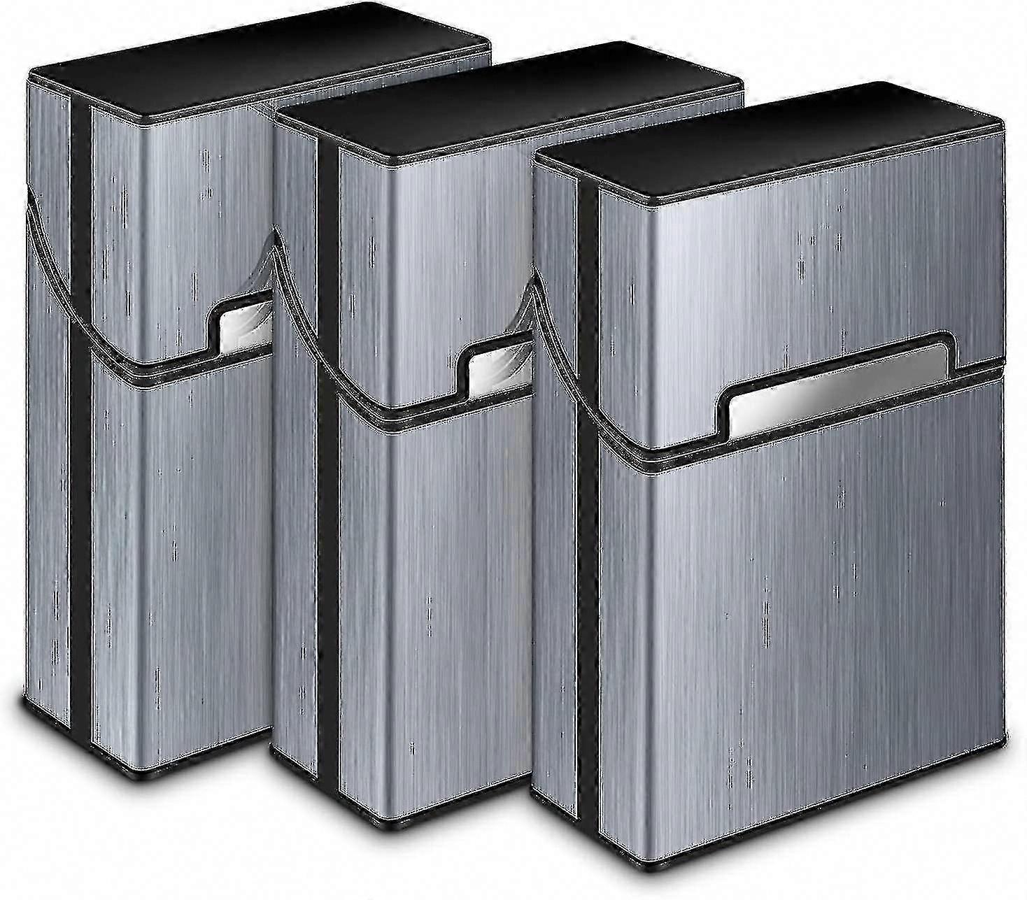 3-Pack Metal Cigarette Case for 20 Cigarettes, Gray