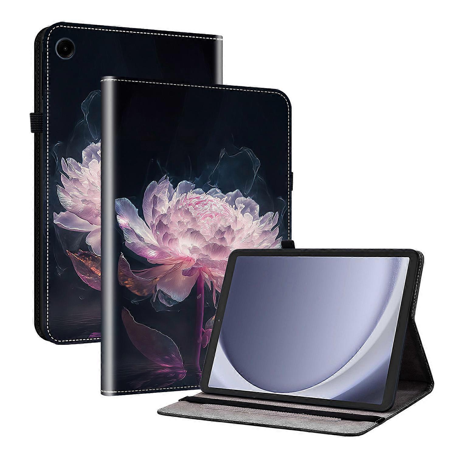 TKdaddy For Samsung Galaxy Tab A11 Leather Case Pattern Printed Stand Tablet Cover with Card Slots Purple Peony