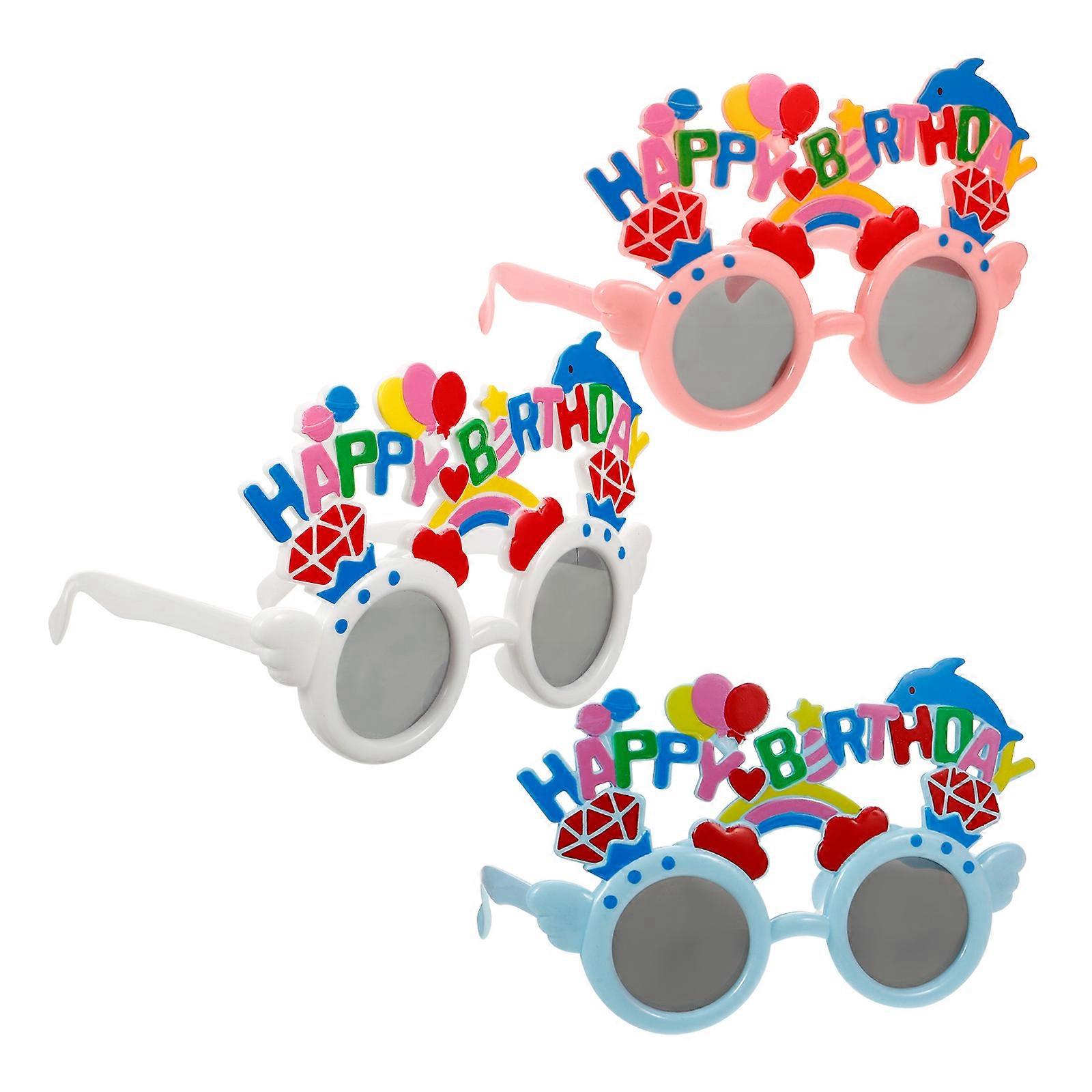 Birthday Party Photo Props Happy Birthday Eyeglasses Made of ABS Assorted Color 3pcs