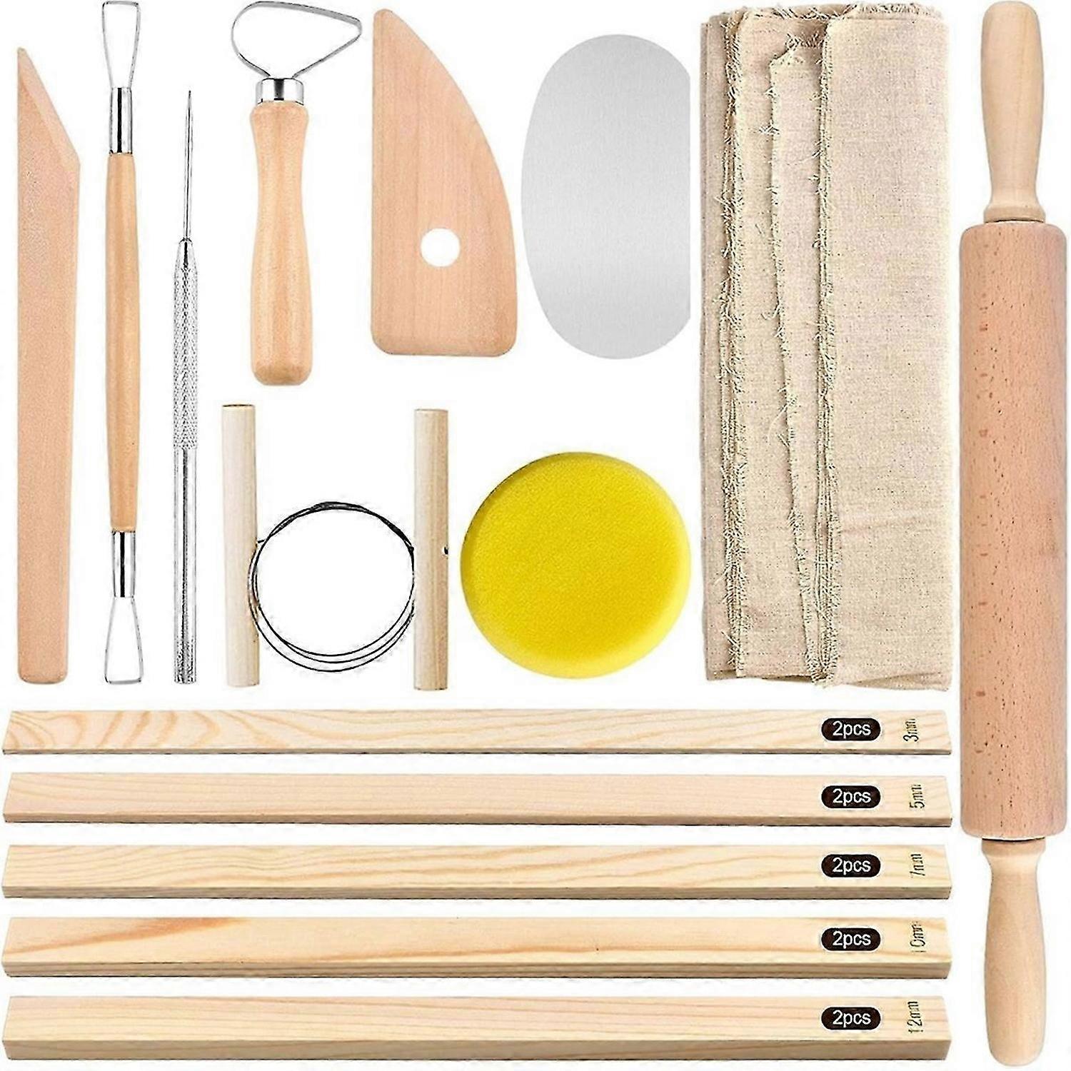 Pottery Tools Wood Rolling Pin, Pottery Tablecloth, Teaching Rolling Mud Stick Guide, for Manual Self Ceramic Making