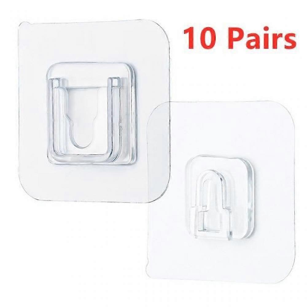 10 pairs of transparent wall hooks, 6x6cm, strong & durable, non-marking, self-adhesive, versatile