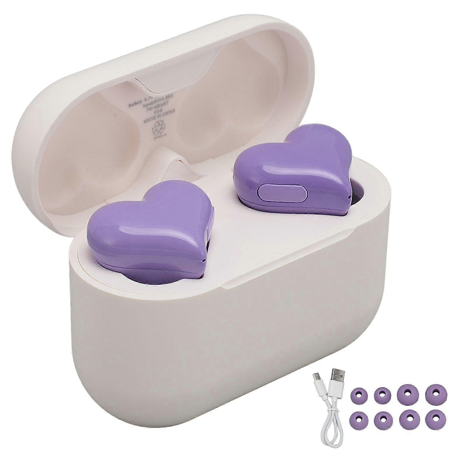 Heart Shaped Wireless Earbuds HIFI Stereo Sound Waterproof Bluetooth 5.3 Headphone with Charging Case for Girls Women Purple