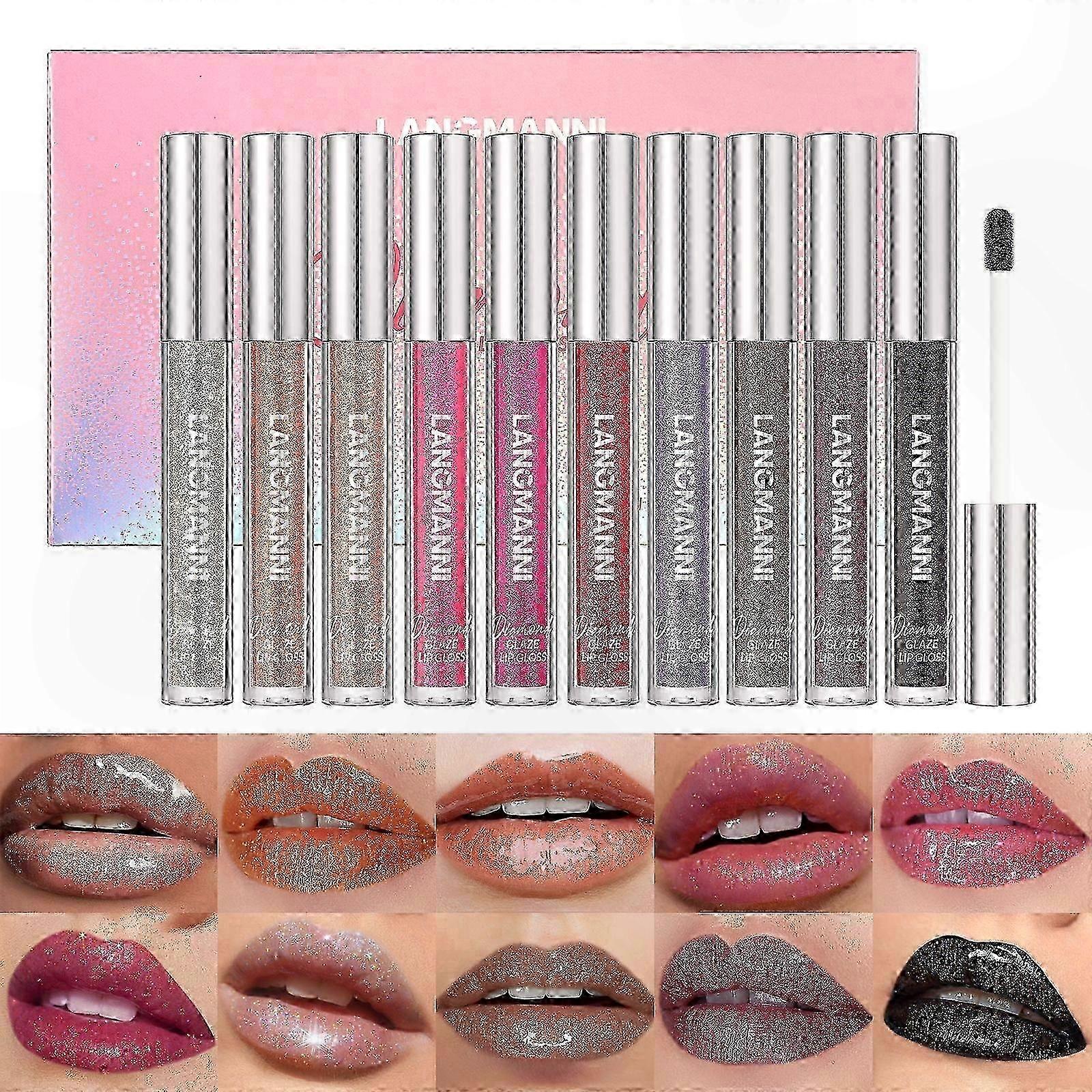 Hydrating Lip Gloss Set, 10-Piece Shimmer Tinted Lipstick Collection for Makeup Lovers, Non-Sticky & Long-Lasting Formula