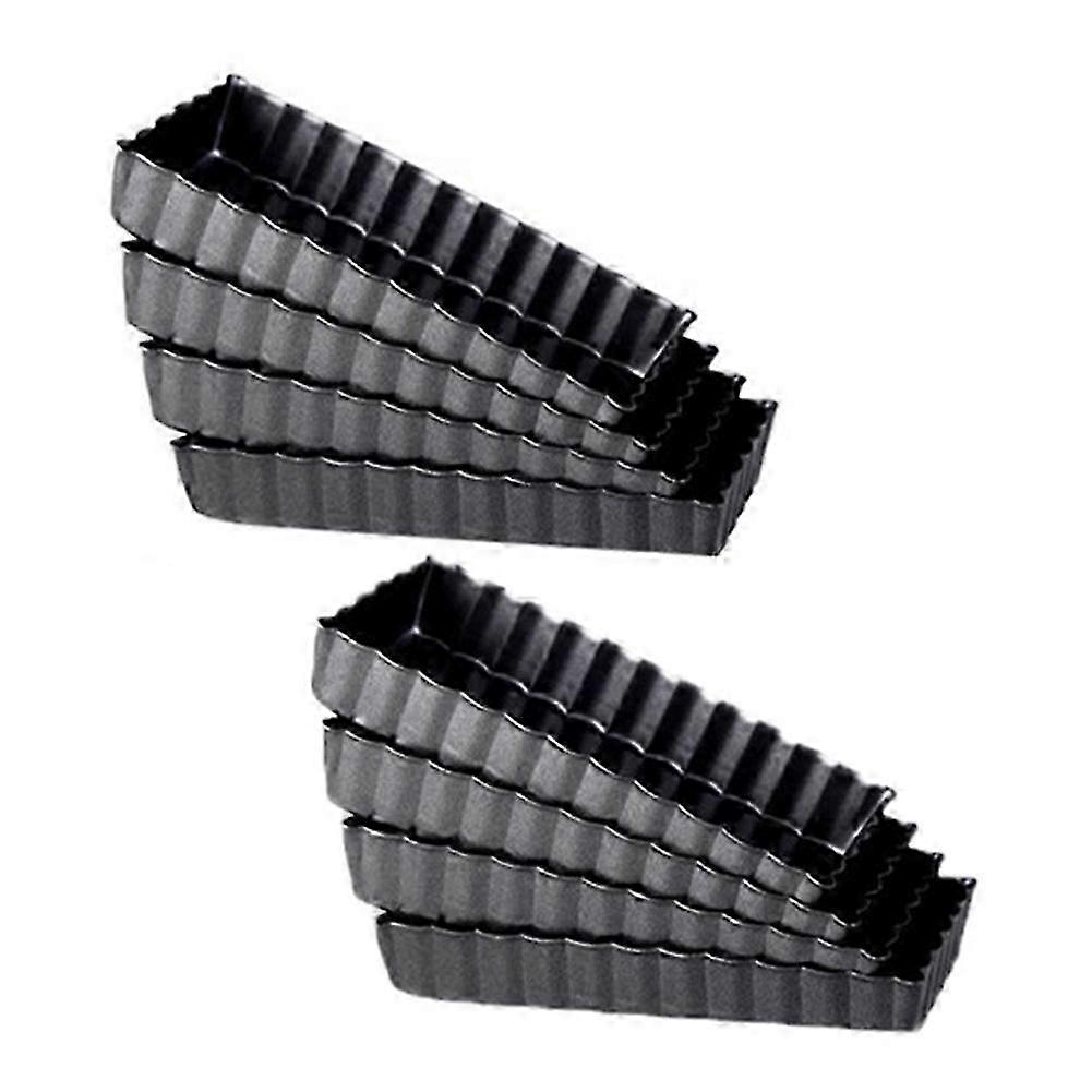 8-piece non-stick rectangular quiche tart pans with removable bottom, fluted tart tin for fruit pie cake