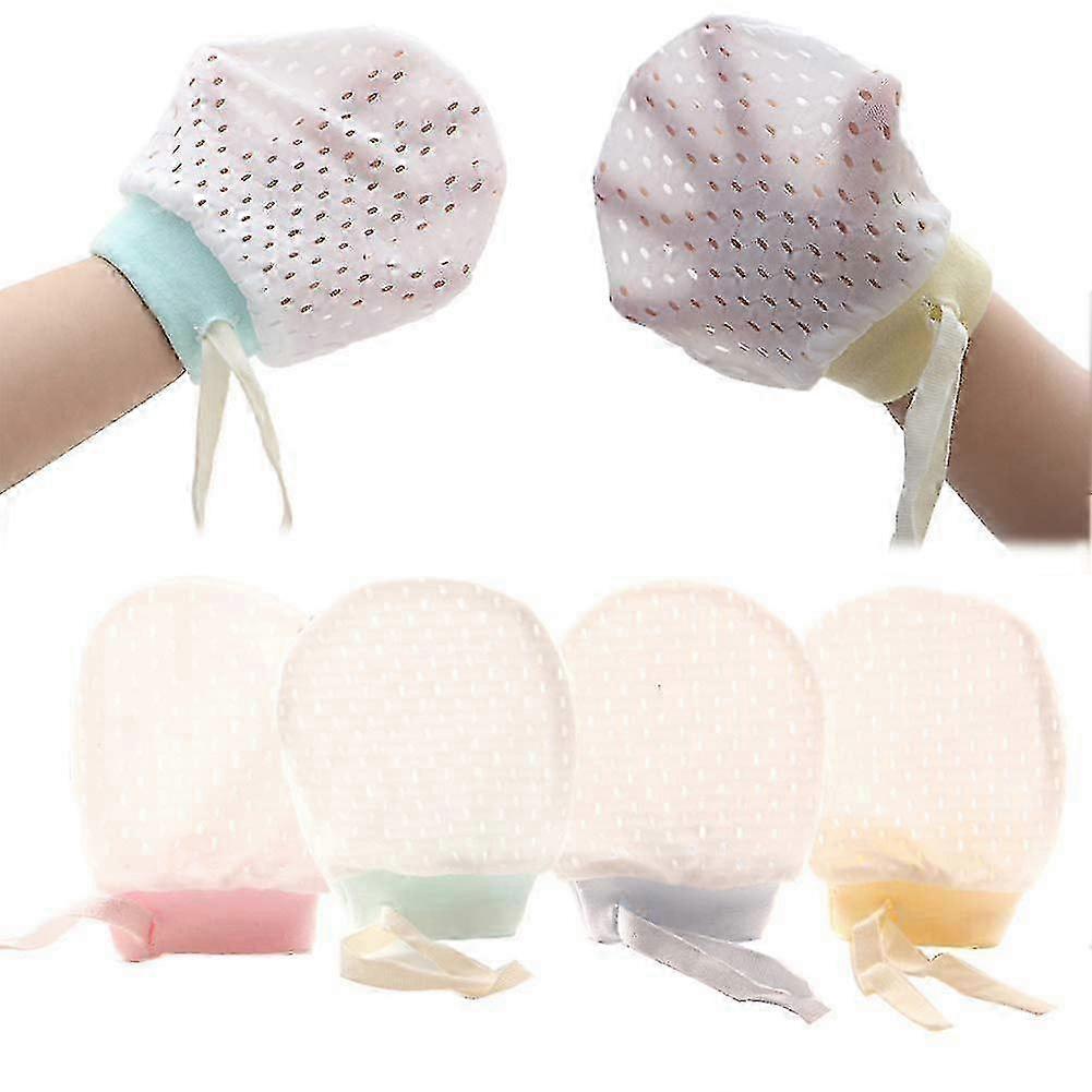 Soft Silk Cotton Mittens for Baby Boy & Girl, Breathable Mesh Design with Drawstring Closure, 4 Pack