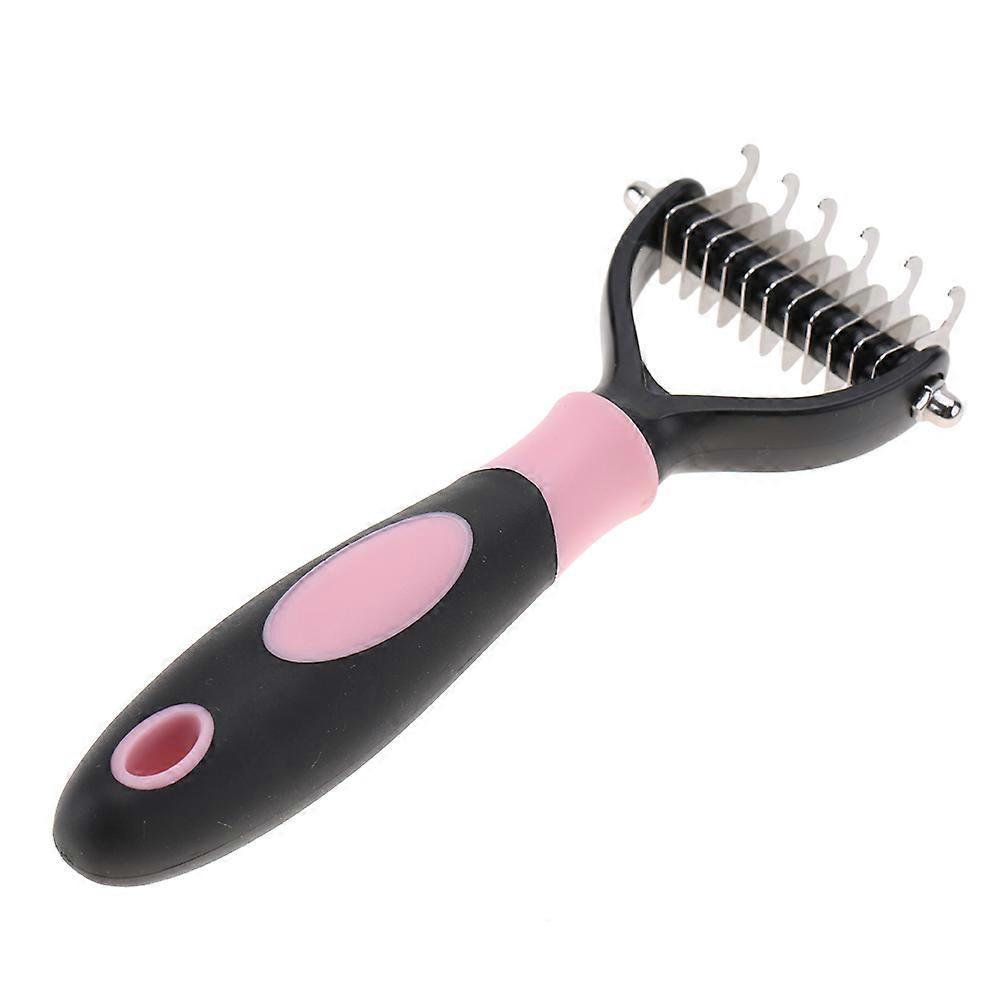 Peigne professionnel à nœuds double face pour animaux de compagnie, outil de toilettage pour chiens (rose)