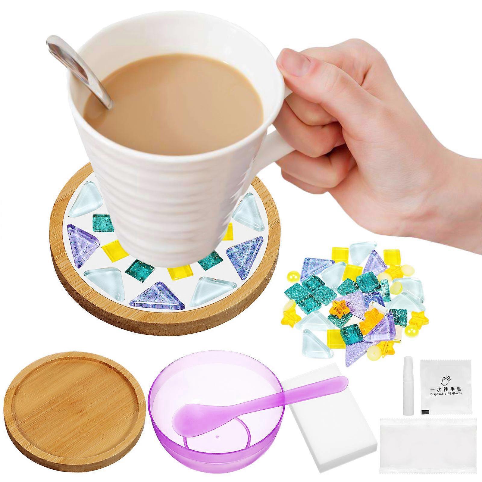 Mosaic Coaster Kit for Cup Use 5Sets Wooden DIY Creative Craft Kit