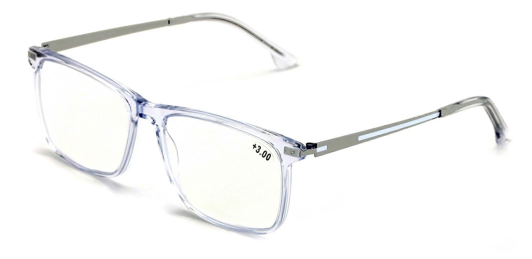 Large Men Premium Blue Blocking Reading Glasses - Rectangular TR90 Frame with Metal Temple - Anti Fatigue Readers +1.00