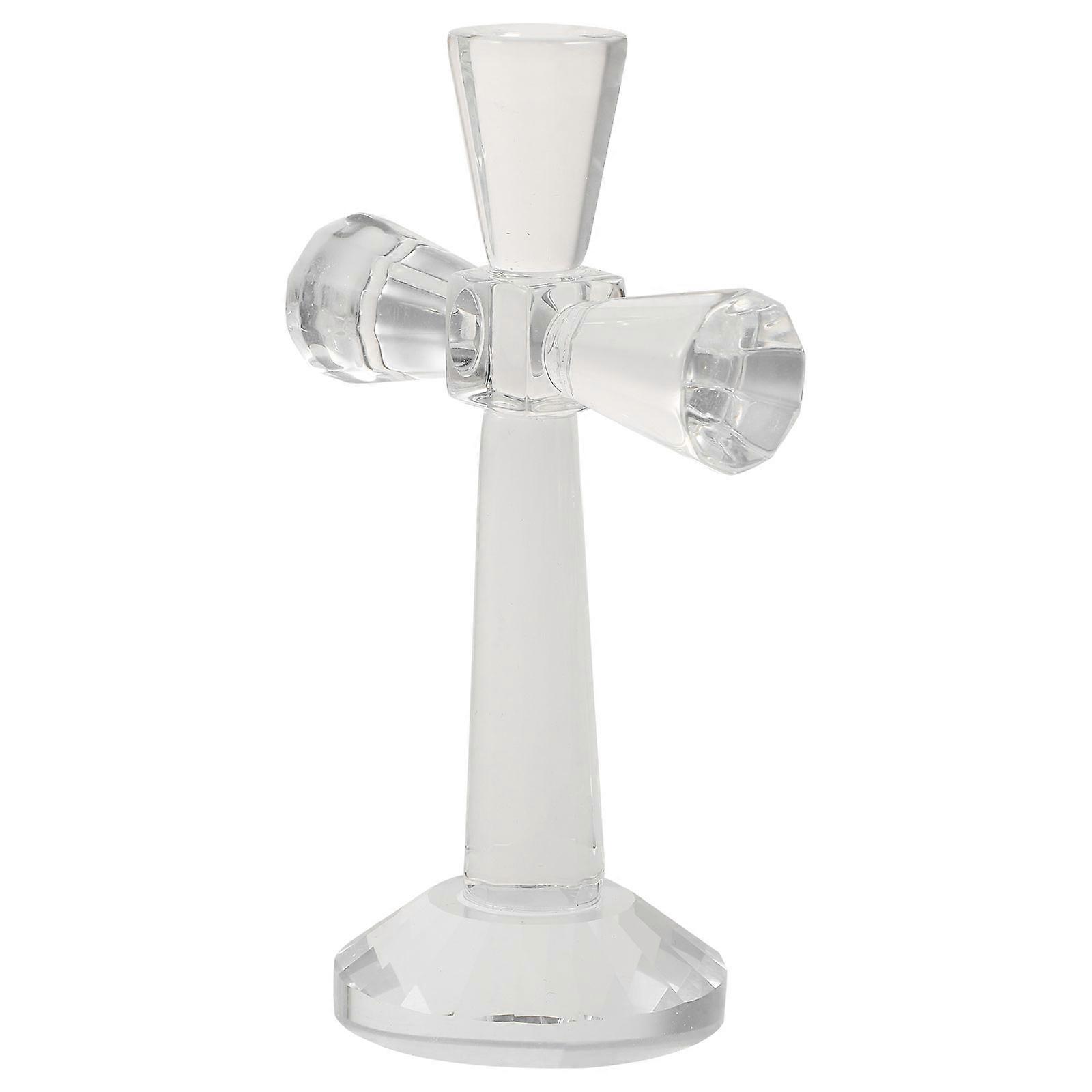 Crystal Cross Decor for Decor 2Pcs Transparent Cross Figurine with Base