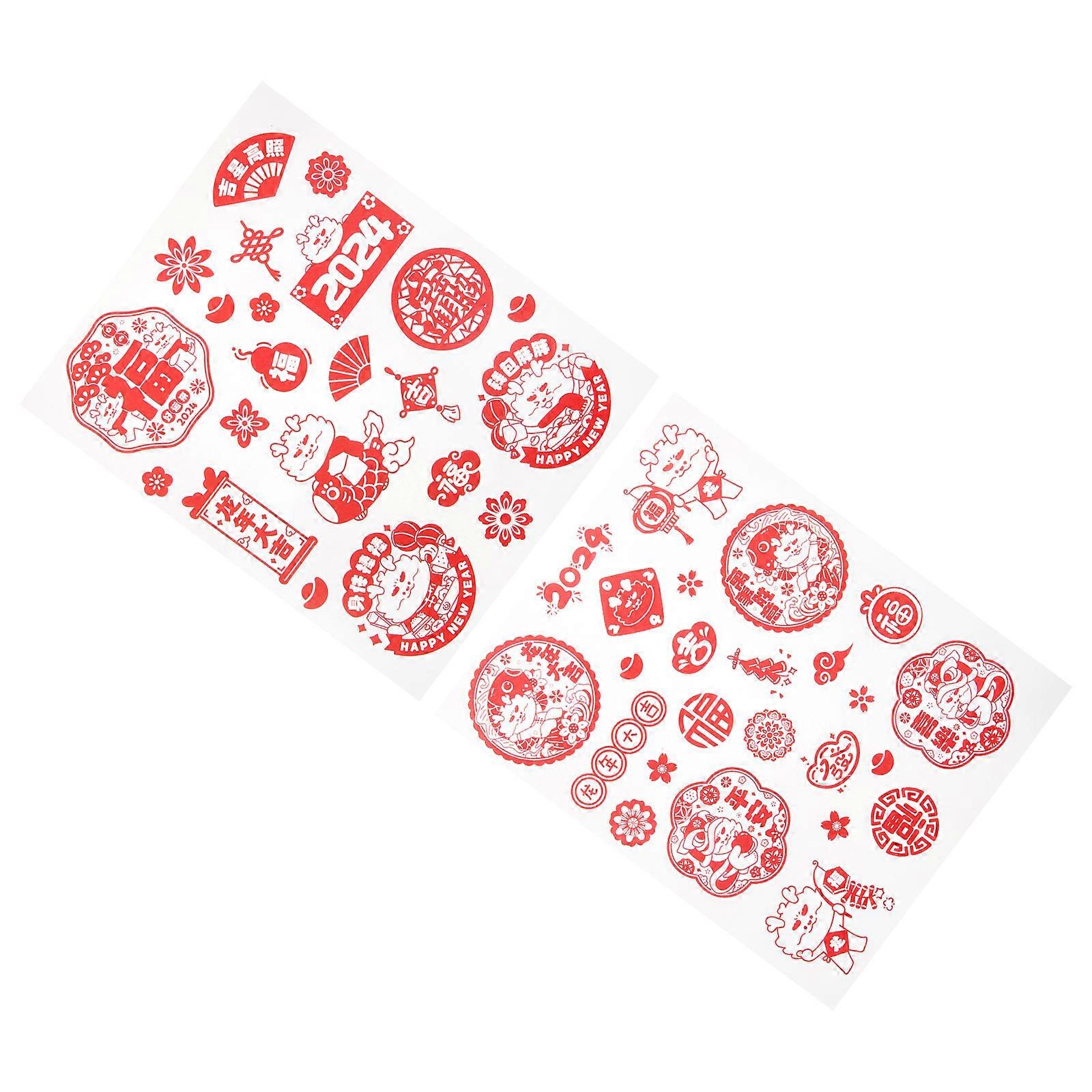 Spring Festival Decor 4 Sheets Waterproof Dragon Year Stickers Compact PVC for Windows Doors and Photo Frames