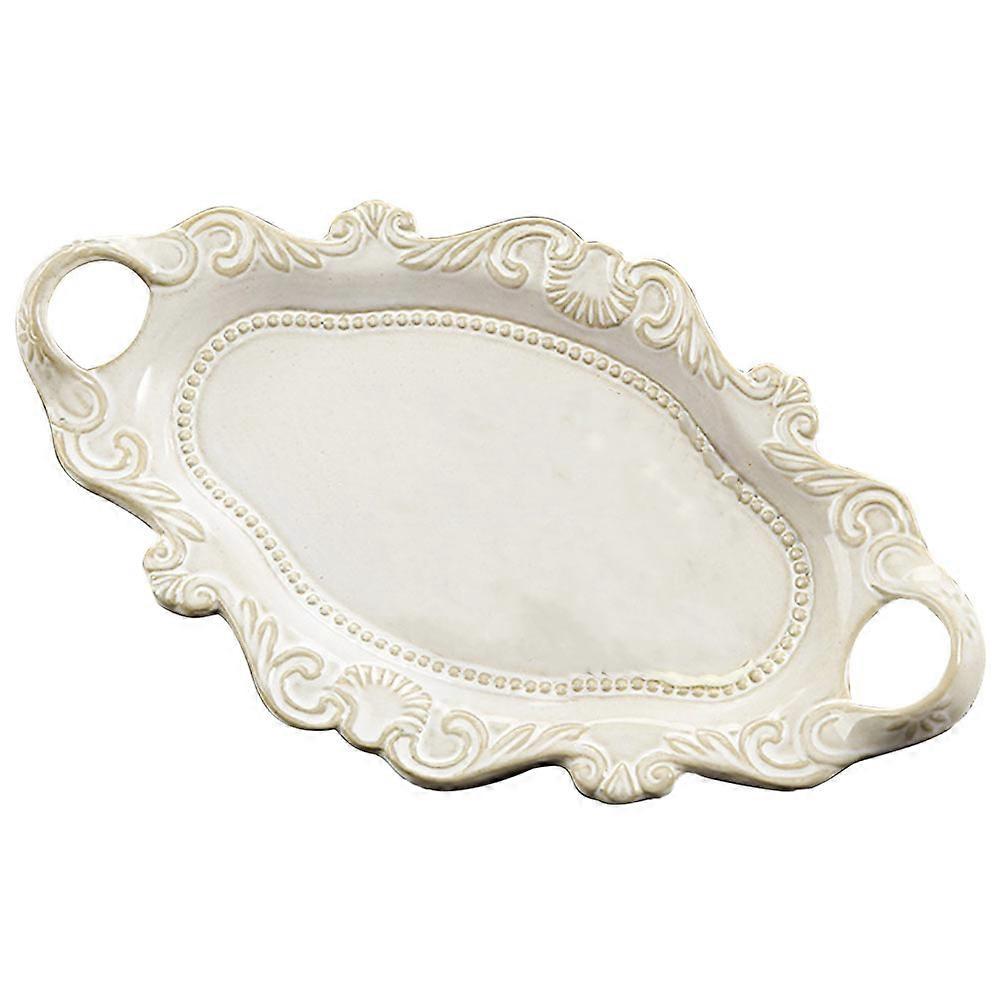 Porcelain Plate Oval Double Handles Plate Buffet Table Service 29.5x17cm Fruits Storage 1Set