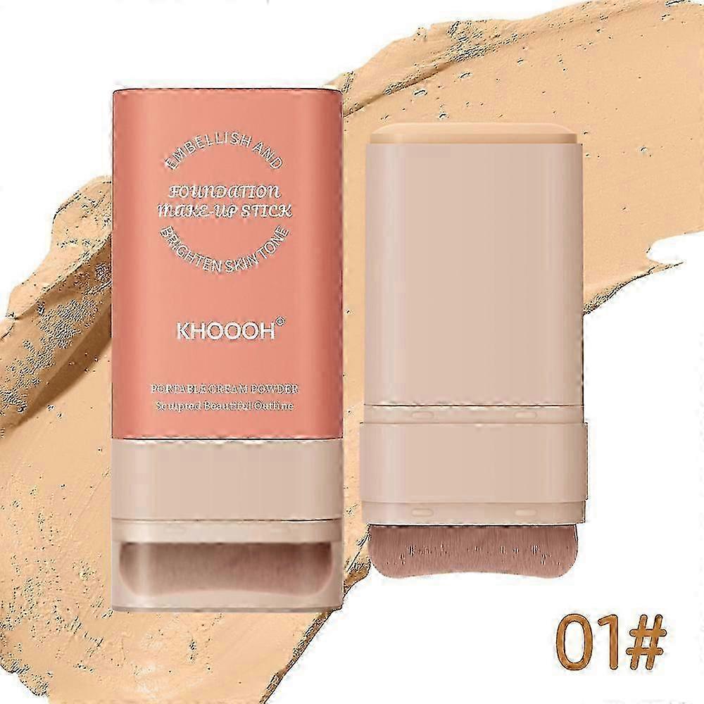 Foundation Stick, Multi-Use Foundation Stick Makeup with Built-In Foundation Brush, Lightweight Buildable Medium-to-Full Coverage, Longwear Contour St