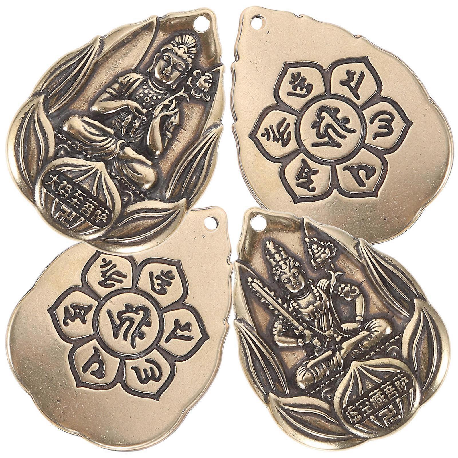 4Pcs Brass Keychain Pendant Retro Style for Special Events Party Use Golden Color