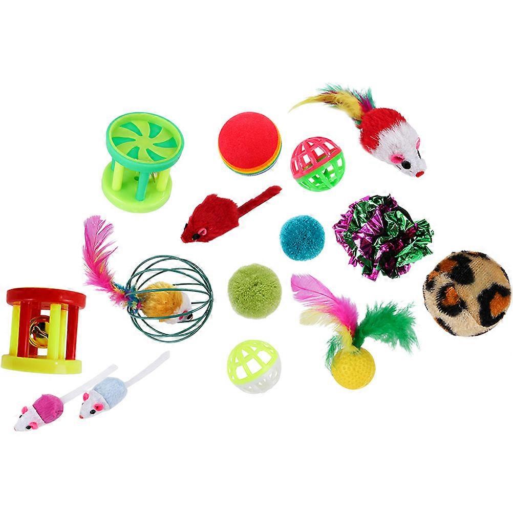 24Pcs Kitten Fun Toys Set for Home Play Cat Toys Interactive Design with Bell Pendant