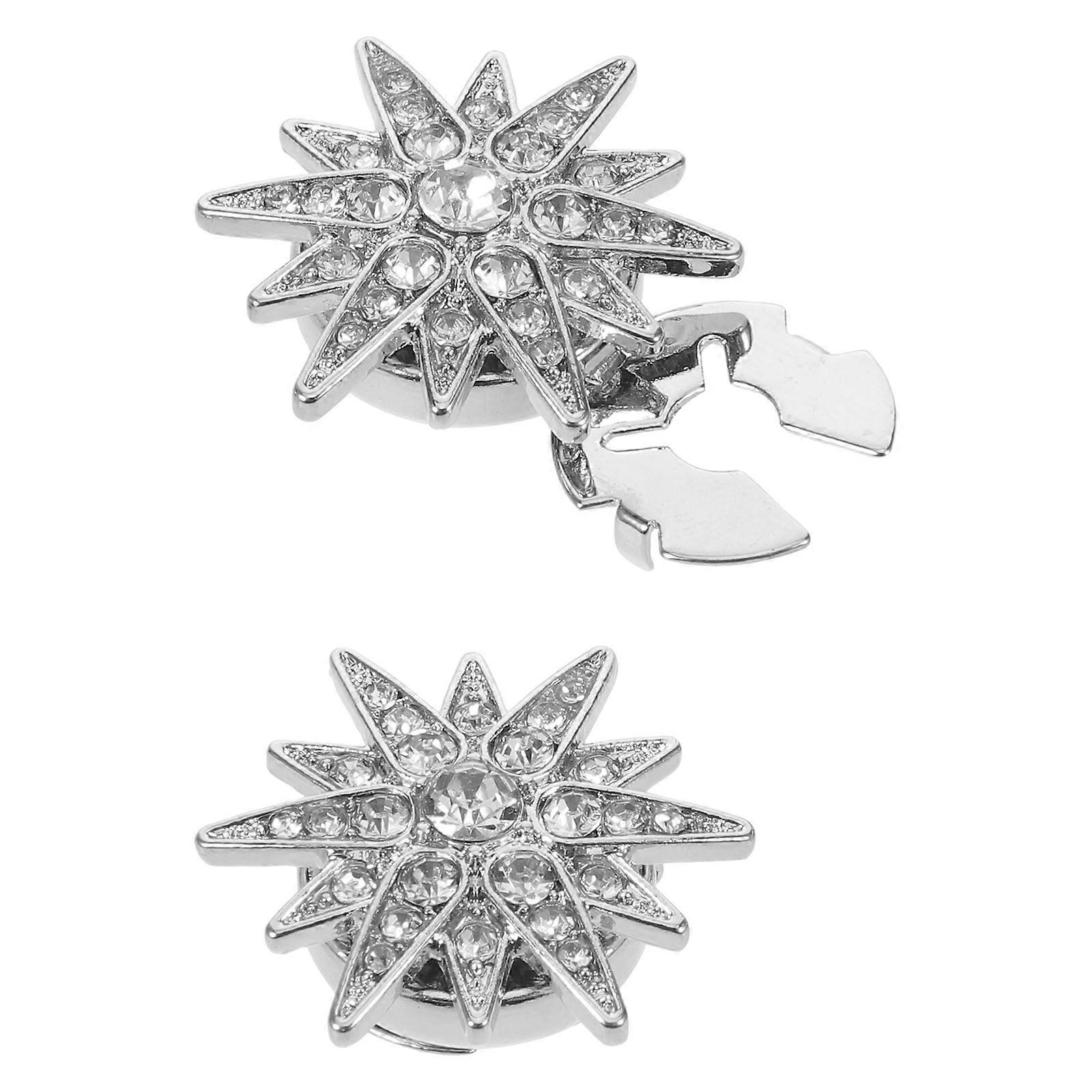Silver Clip-on Button Cover with Star Rhinestone Design 8Pcs for Jackets